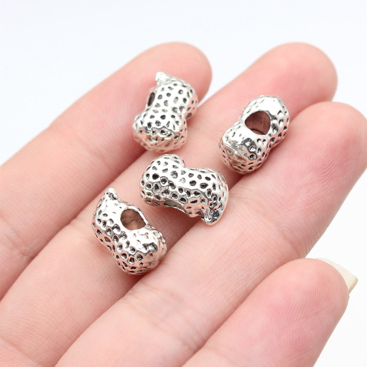 14x8.7x7.7mm 2.6g Antique Silver Zinc Alloy Peanut Large Hole Spacer Beads for Bracelet Jewelry Making