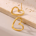 Gold Open Heart Outline Stud Earrings Polished Finish view 4