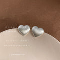 Brushed Matte Heart Stud Earrings Gold Silver Two Colors view 7