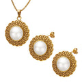 Openwork Circle Faux Pearl Pendant Necklace Stud Earrings view 5