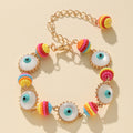 Evil Eye Charm Bracelet Gold Tone Chain Multicolor Seed Beads view 4