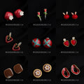 Gold Mosquito Coil Clip Earrings Assorted Wine Red Charms view 1