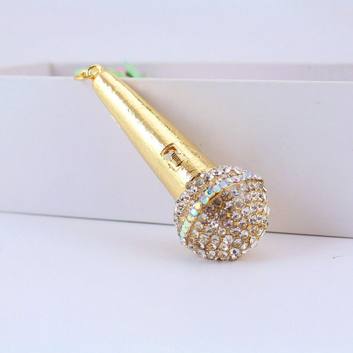 Rhinestone Microphone Keychain, Sparkly Music Bag Charm Gift