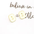 Gold Tone Rectangular Enamel Rose Stud Earrings in Two Colors view 4