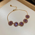 Gold Five Flower Zircon Daisy Chain Bracelet Adjustable view 9
