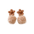Flocked Flower Pom Pom Drop Earrings with Distinctive Textured Details view 5