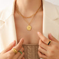 Layered Coin Portrait Medallion Triple Chain Necklace Set view 2