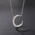 Silver Tone Open Crescent Moon Clear Stone Pendant Necklace view 2