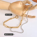 Layered Gold Paperclip And Crystal Tennis Chain Necklace view 2