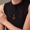 Gold Stainless Steel Tiger Eye Cross Pendant Black Cord Necklace view 4