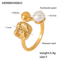 Open Ring Pearl Ball Textured Nugget Gold Steel Metal Band view 7