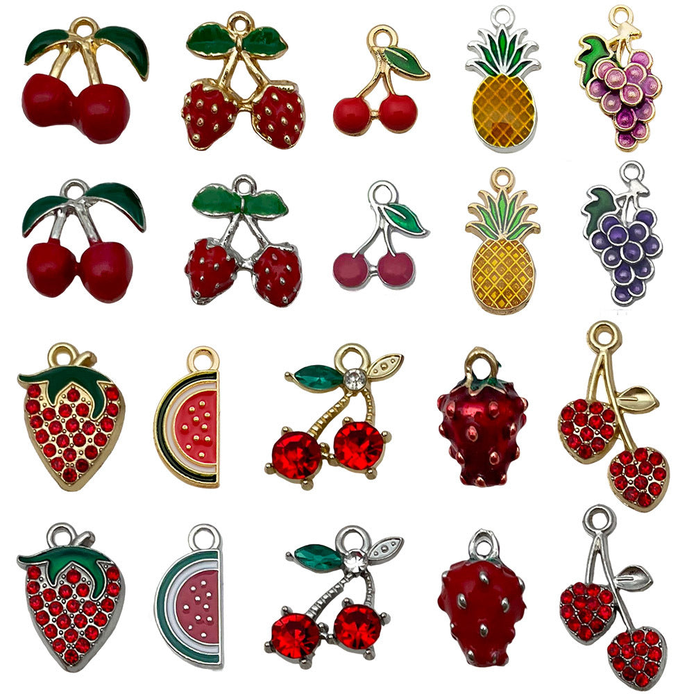 Enamel Zinc Alloy Strawberry Cherry Watermelon Fruit Charm Pendant for DIY Earrings
