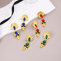 Gold Egyptian Headdress Skull Blue Red Green Stud Earrings view 1