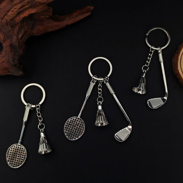 Silver Alloy Golf Club Badminton Racket Keychains 3 Styles