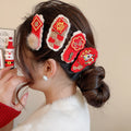 Red Embroidered Blessing Duckbill Hair Clips Five Motifs view 3