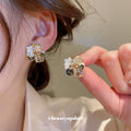 Gold Floral Crystal Cluster Stud Earrings Polished Metal Jewelry view 1