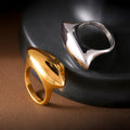 Polished Marquise Oval Statement Ring Gold Steel Size 8 view 4