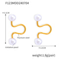 Gold Steel Faux Pearl Wave Geometric Titanium Steel Earrings view 6