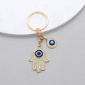 Gold and Silver Tone Crystal Hamsa Evil Eye Split Ring Keychains view 2