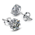 Silver Eight Prong Round Clear CZ Classic Stud Earrings view 1