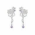 Silver Tone Floral Vine And Purple Teardrop Long Stud Earrings view 5