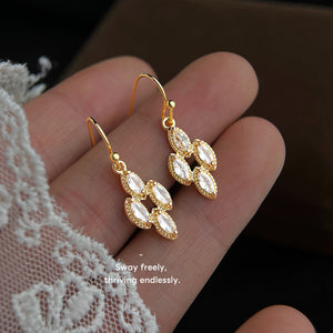 Gold Marquise Clear Crystal Cluster Fishhook Drop Earrings