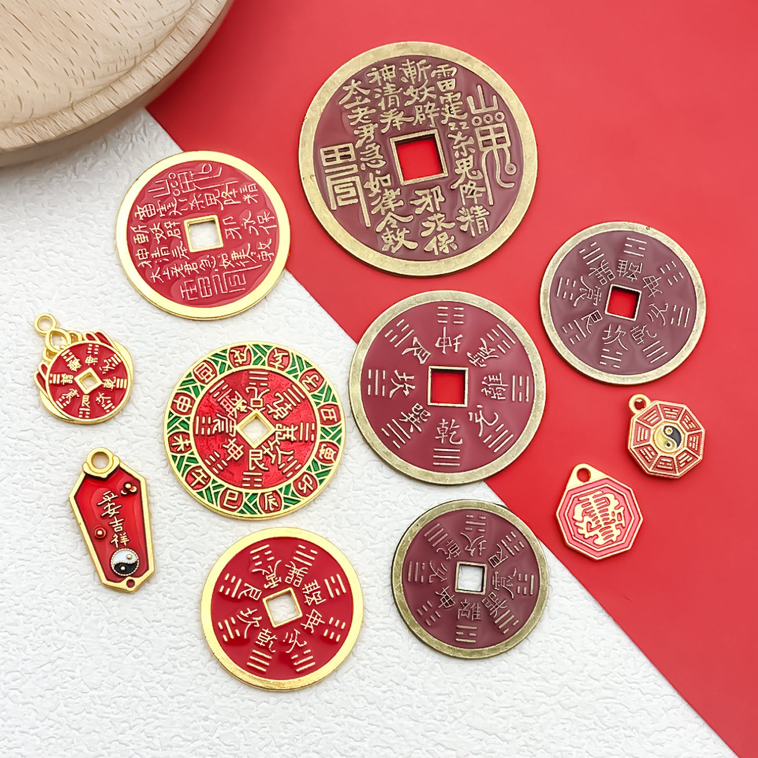 Zinc Alloy Antique Coin Square Hole Charm Pendant for DIY Chinese Style Jewelry