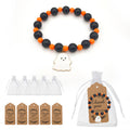 Black Orange Bead Cute Ghost Charm Stretch Bracelet view 1