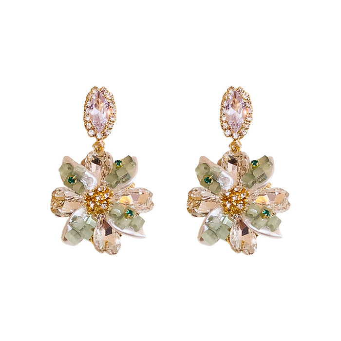 Aqua Crystal Flower Cluster Drop Earrings Fashion Jewelry