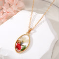 Gold Tone Mixed Shape Resin Pressed Flower Pendant Necklaces in Eleven Designs view 7