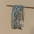 Silver Elastic Rhinestone Single Row Bracelets Eight Colors view 3