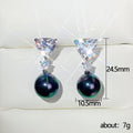 Silver Triangle Clear Stone Peacock Pearl Drop Earrings view 5