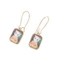 Gold Tone Painted Cat Portrait Necklace and Earring Options view 5
