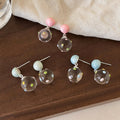 Pastel Bead and Clear Ring Drop Earrings in Three Colors view 3