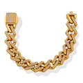 Cuban Link Bracelet Zircon Pave Padlock Clasp Gold Steel view 5