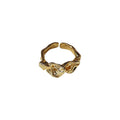 Gold Tone Abstract Face Sculpted Folded Chunky Open Adjustable Ring view 5