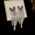 Crystal Heart Chandelier Earrings In Pink Magenta And Red view 8