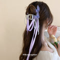 Khaki Butterfly Pearl Ribbon Tassel Acrylic Hair Claw Clip view 4