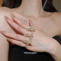 Silver Gold Crystal Leaf Multi Finger Ring Wheat Branches view 3