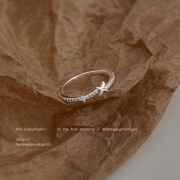 Silver Tone Clear Stone Star Crossover Open Adjustable Ring