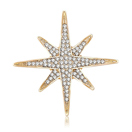 Product image 1 showing the eight point crystal starburst brooch in silver or gold.