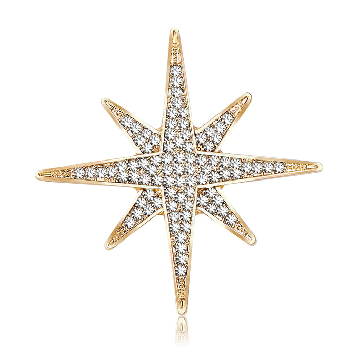 Eight Point Crystal Starburst Brooch in Silver or Gold
