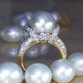 Pearl-Like Round Cabochon Crisscross Ring In Gold Tone view 2