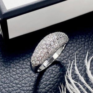 Domed Pave Cubic Zirconia Band Ring, Silver-Tone Brass, 8 mm Face