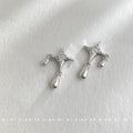 Silver Tone Four Point Star Clear Stone And Teardrop Stud Earrings view 3
