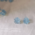 Aqua Blue Translucent Layered Flower Cluster Stud Earrings view 6