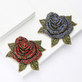 Antique Crystal Rose Brooch in Red or Deep Blue With Textured Leaves view 3