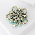 Layered Petal Flower Brooch in Turquoise or Red with Crystal Trim view 4