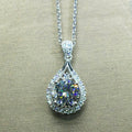 White Gold Teardrop Halo Pendant Necklace Clear Zircon view 4