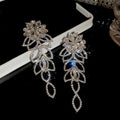 Silver Tone Crystal Floral Leaf Drop Stud Earrings view 6
